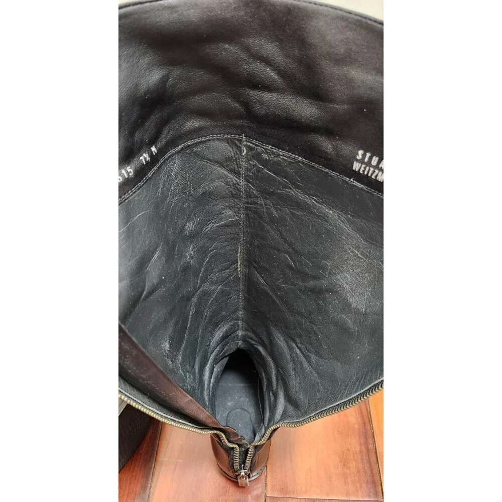 Stuart Weitzman Black Leather Knee High Riding Boots Side Zip Size 7.5 M